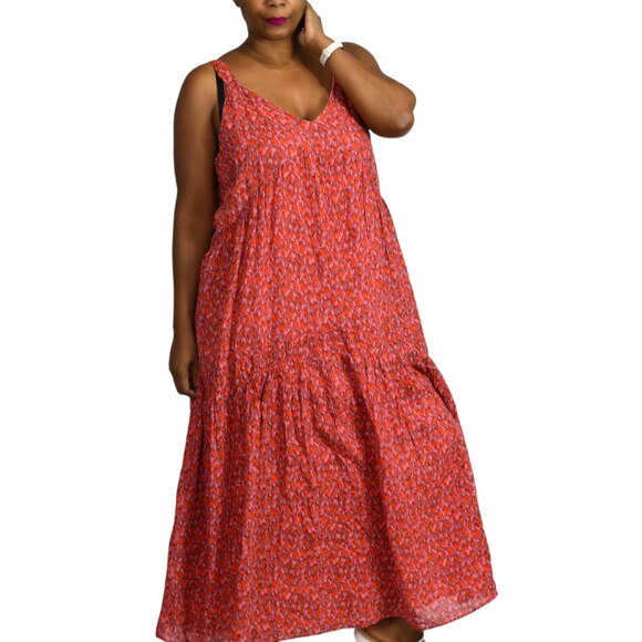Joie Bondi Midi Dress Pink Tiered Cotton Sundress Loose Fit Straps Size Large - Picture 8 of 16
